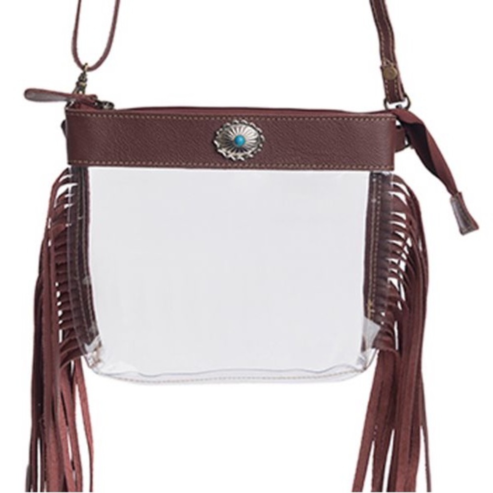NWT NFR Clear Leather Crossbody with fringe - Picture 2 of 7